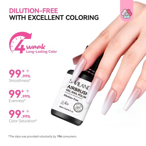 SAVILAND Airbrush Gel Nail Polish Dilution-free: Hema-Free 20 ml No Clogging White Airbrush Nail Polish Non-Acetone Nail Gel P olish for High Pigmented Colors Airbrush Polish for Ombre French Nail