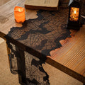 Black Lace Bat Web Halloween Table Runner - 13 x 70 Inch, Spooky Decor