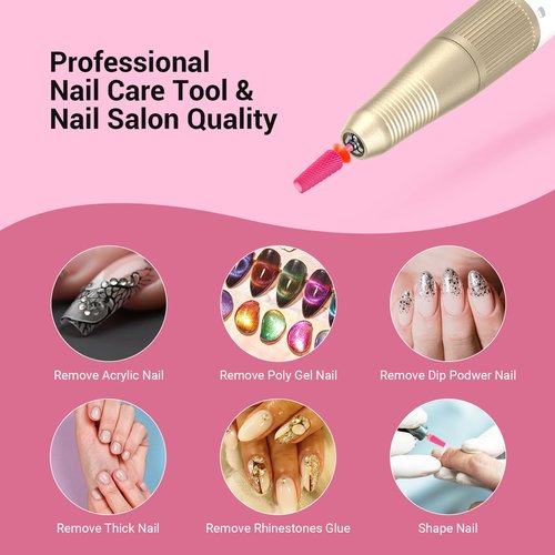 MelodySusie Professional 5 in 1 Nail Drill Bits, 3/32'' Carbide Tungsten Multi-function Bits, Suitable for Manicure Pedicure Cuticle Gel Polishing, Technicians Bits, Pink Blossom, Series Bit-M