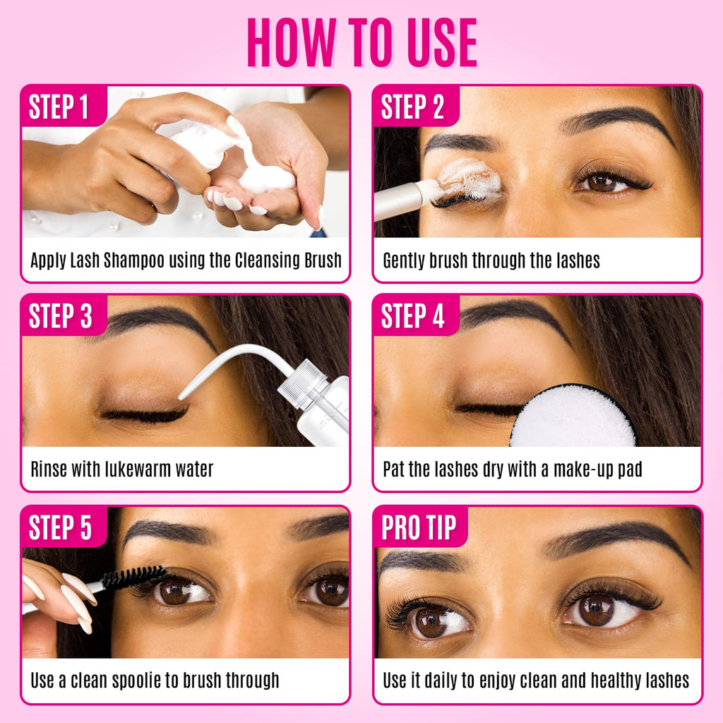 Stacy Lash Foaming Lash Shampoo Kit - 50ml Cleanser with Spoolies, Rinse Bottle & Brush for Extensions