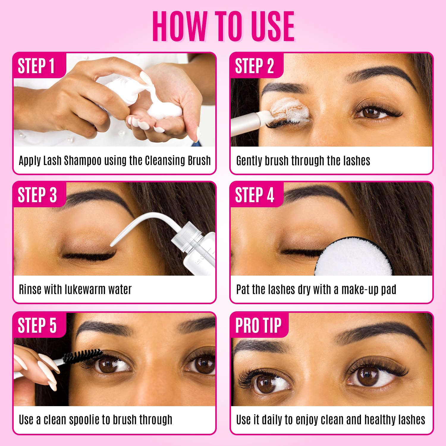 Stacy Lash Foaming Lash Shampoo Kit - 50ml Cleanser with Spoolies, Rinse Bottle & Brush for Extensions