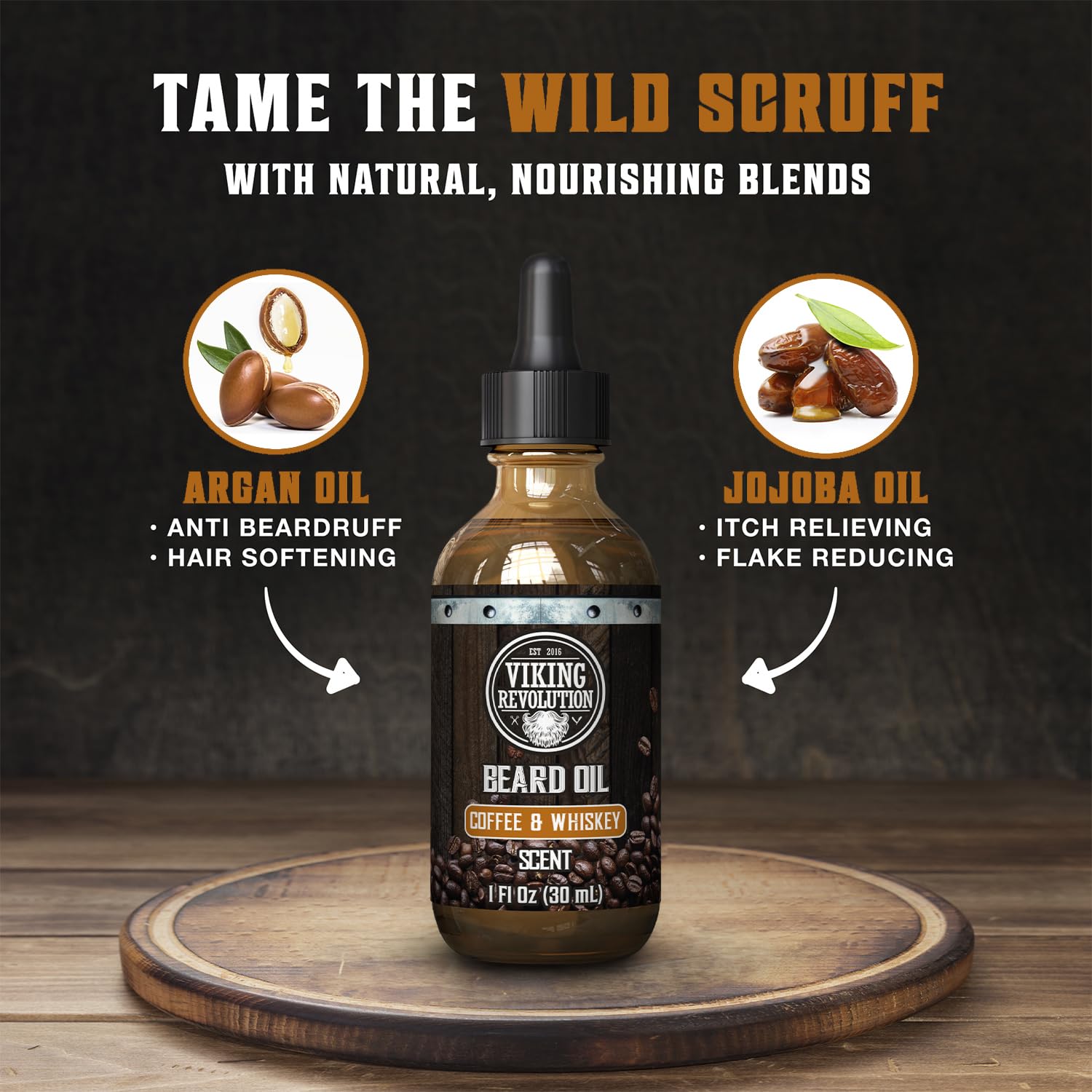 Viking Revolution Coffee Whiskey Beard Oil - Natural Argan & Jojoba Oil Beard Softener | 1 Pack