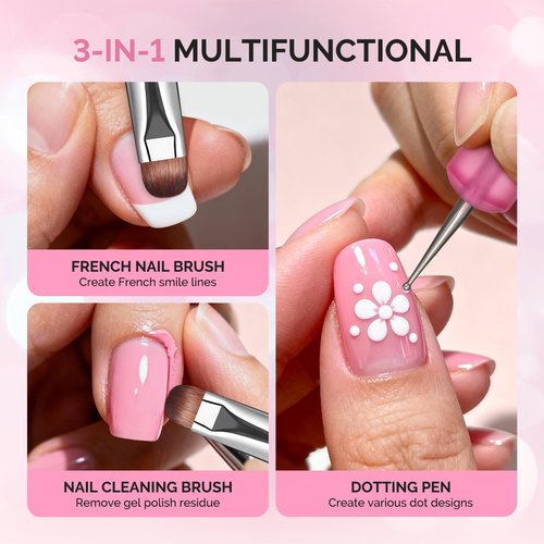 MelodySusie 4Pcs Dual-Ended French Nail Brush and Dotting Pen Set, Size #10#12#14#16 with Brush Holder, for French Tips Nail Clean Up and Nail Dotting