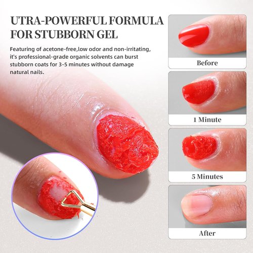 Skiennix Gel Nail Polish Remover - Low-Odor, Acetone-Free Formula for Quick 3-5 Minute Removal | 15ml
