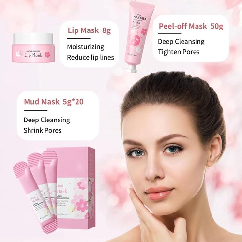 Japan Sakura Skin Care Set for Teen Girls - Evolvique Skin Care for Teens 10-12 - Skincare for Girls 10-12 - Skin Care Kit Gift Set for Women with Cleanser,Serum,Cream(One Size, 8PCS Sakura Scent)