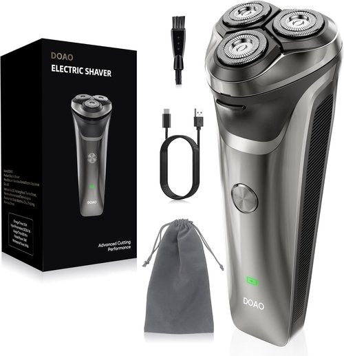 DOAO Electric Razor for Men, 100% Waterproof, Gentle on Sensitive Skin, Wet & Dry Rotary Electric Shavers for Men, Pop-up Beard Trimmer, 120 Min Shaving, 1.5H Fast Charge, Ergonomic Men's Shaver