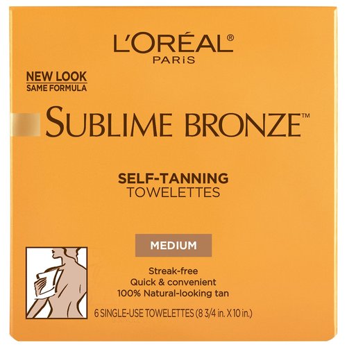L'Oreal Paris Sublime Bronze Self-Tanning Towelettes - Streak-Free, Natural Look, 6 Count