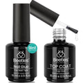 Beetles Gel Nail Glue and No Wipe Top Coat Kit, 2Pcs 15ml 9 In 1 UV Nail Glue for Acrylic Nail Tips Clear Press On Nails, Easy Nail Extension Gel, Soak Off LED Shine Finish DIY Home Manicure
