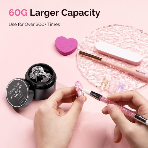 MelodySusie Solid Builder Nail Gel 3D Gel Nail Art 4 in 1 Non-Sticky for Extension UV Glue for Acrylic Nails Clear 60ML