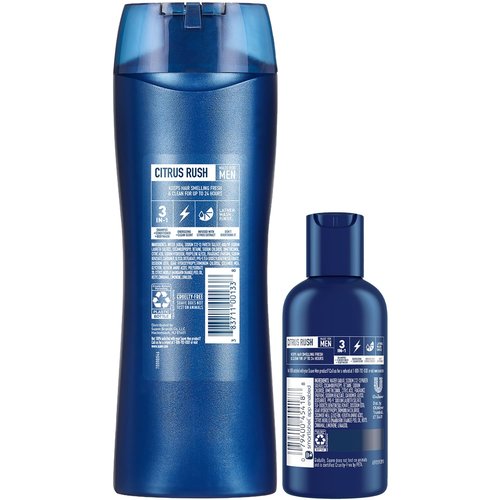 Suave Body Wash, Shampoo & Conditioner 3-in-1 for Men, Citrus Rush Bundle, Full-Size Twin Pack + 1 Travel-Size. (3 Piece Set)