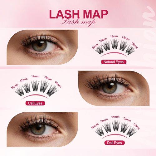 Invisible Band Lash Clusters Kit, 8-16mm C Curl 168pcs, Natural Wispy Individual Lashes, Luna Cat Eye Lash, Home DIY Lash Extensions, Waterproof Bond and Seal, Remover and Lash Tweezers