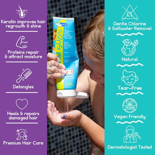 TRISWIM Kids Swim Suds & Conditioner Set 8.5 fl oz each | Natural Tear-Free 2-in-1 Shampoo Chlorine Removal & Body Wash with Detangler - Gentle Hair and Skin Care Solution for Active Kids