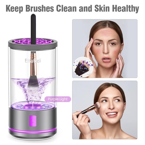 EITABEL Makeup Brush Cleaner machine, 2 in 1 Makeup Brush Cleanser & Washer, 7000 RPM High-Speed Deep Cleaning, Portable Automatic Cosmetic Brush Cleaner for Foundation Brush Sponge, Purple