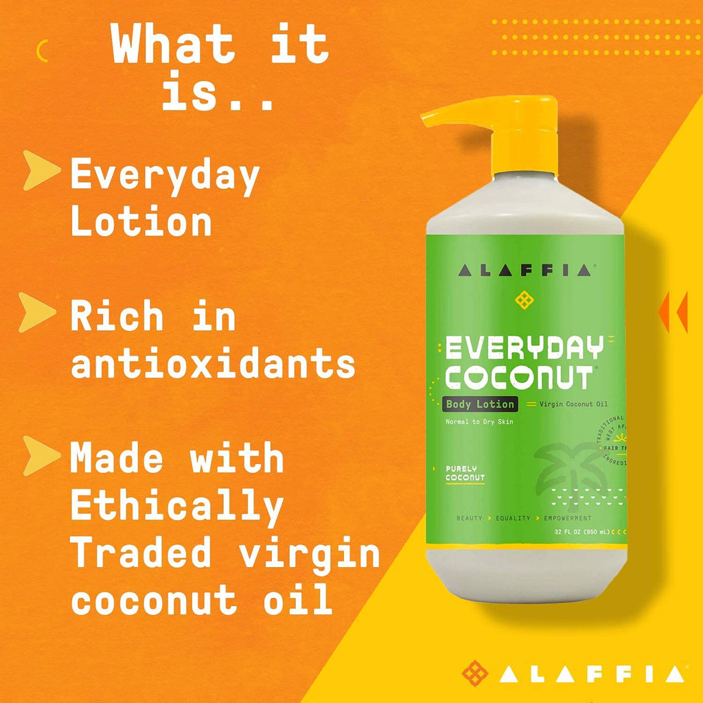 Alaffia Coconut Hydrating Body Lotion - Moisturizing Oil for Soft, Supple Skin | 2 Pack - 32 Fl Oz Each