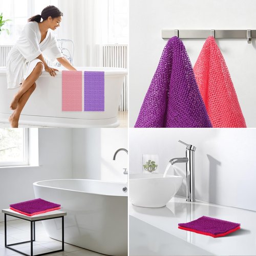 UJFQBH African Net Sponge 2-Pieces, Authentic Exfoliating Body Scrubber for Shower & Bath, Deep Cleansing Lather for Dead Skin Removal, Back Scrubber for Women & Men (Rose Red & Purple)