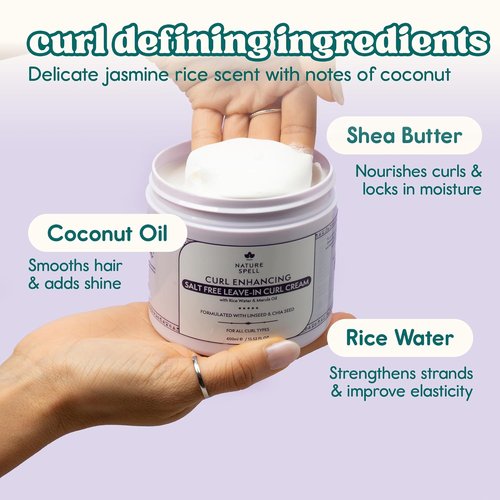 Nature Spell Curl Enhancing Leave-In Cream - Sulfate & Paraben Free, Heat Protection, Vegan | 13.52 fl oz