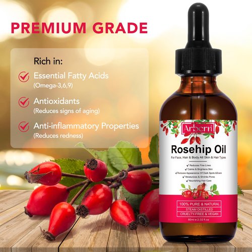 A r b c r n Rosehip Oil for Face,100% Pure Rosehip Seed Oil Cold Pressed Moisturizer for Hair, Skin & Nails 2 fl.oz