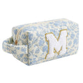 JOVAKIT Alphabet Makeup Bag Cosmetic Bag with handle for Women, Christmas Gifts for Girls Age 3-16, Floral Flowers Coquette Travel Toiletry Bag, Zipper Make Up Pouch Organizer Bag (Blue Floral M)