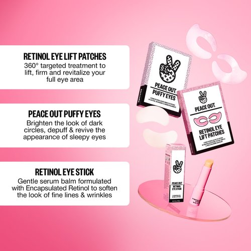 PEACE OUT Retinol Eye Lift Patches, 360° Biocellulose Eye Mask with Encapsulated Retinol & Peptides, Firming and Smoothing Eye Patches for Fine Lines, Wrinkles, 5 Pairs