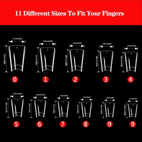 550PCS Duck Nail Tips for Acrylic Nails Professional, Clear Duck Feet Fan Flare Tips, Half Cover Duck Tip Nails Extra Short Curved French Fake Nail Extension Tips with Box 11 Sizes