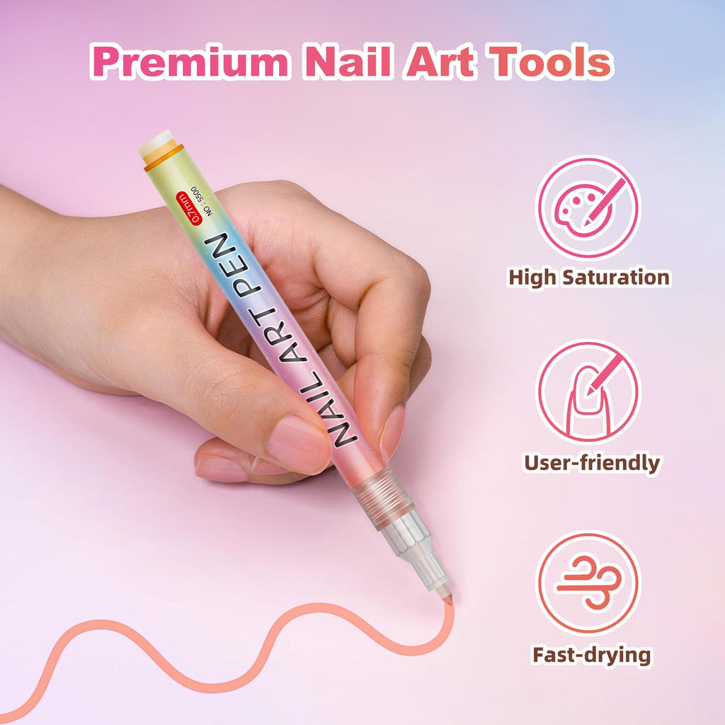 Woobena Nail Art Pens 12 Colors Set, 2026 New 3D Nail Polish Doodle Pens,Quick Dry Women Painting Nail Art Markers for DIY Nail Design, Home & Salon Christmas Gifts