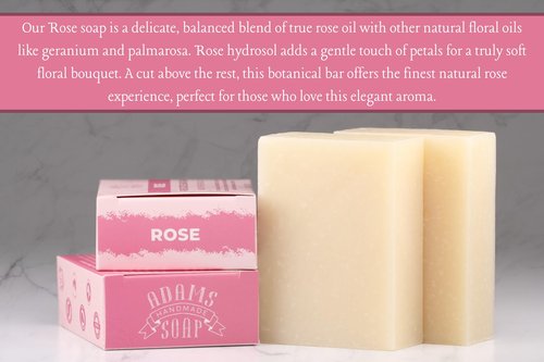 Adams Handmade Soap Rose Pure Castile Bar Soap – 4.5 oz | Vegan, Cold Process, Essential Oils, 84% Organic, Fair Trade, No Additives, USA Made