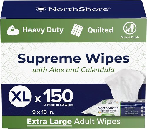 NorthShore Supreme Heavy-Duty Quilted Wipes - X-Large 9x13 in. | 50 Count, 3-Pack for Ultimate Cleanliness