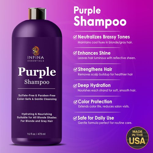 INFINA ESSENTIALS Purple Shampoo - Sulfate-Free Formula for Blondes & Gray Hair - 16 fl oz