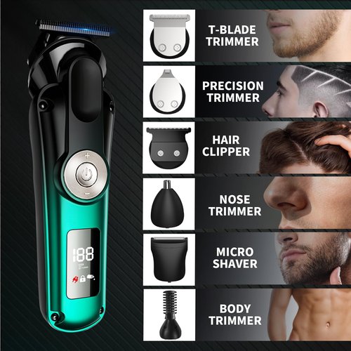 BILLAR 6 in 1 Professional Mens Grooming Kit for Mustache,Body, 17 Piece All-in-One Mens Grooming Kit and Hair Clipper, Nose, Ear,Body and Face, Electric Razor with Type-C Recharge Dock