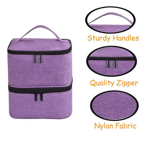 Quoyiyo Nail Polish Organizer - Holds 30 Bottles & Nail Lamp, Double-Layer Nail Organizers and Storage, Nail Polish Bag with Handle Nail Travel Case for Nail Tech (Purple)