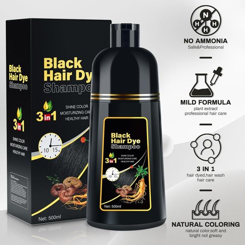 Cosmpro Black Hair Dye Shampoo - 3-in-1 Herbal Formula for Gray Coverage | Natural Black Color for Women
