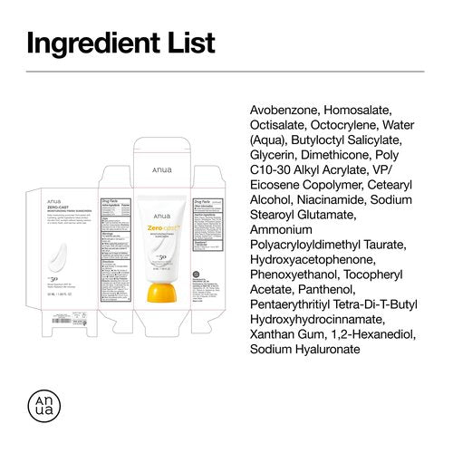 Anua Zero-Cast Moisturizing Finish Sunscreen,SPF 50, Glow Natural Sunscreen,No White Cast, Hyaluronic Acid, Niacinamide Sun Block For face,Oil-Free, Oxybenzone Free, Travel Essential (50ml/1.69fl.oz)