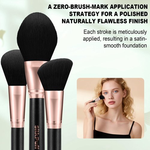 Silkpuff Makeup Brushes Set 15 Pcs Professional, Travel Makeup Brushes With Brush Case, Pearlescent Wood Handle, Premium Cruelty-Free Synthetic Fiber Hair, Foundation Concealer Eye Shadow Blush（Black）