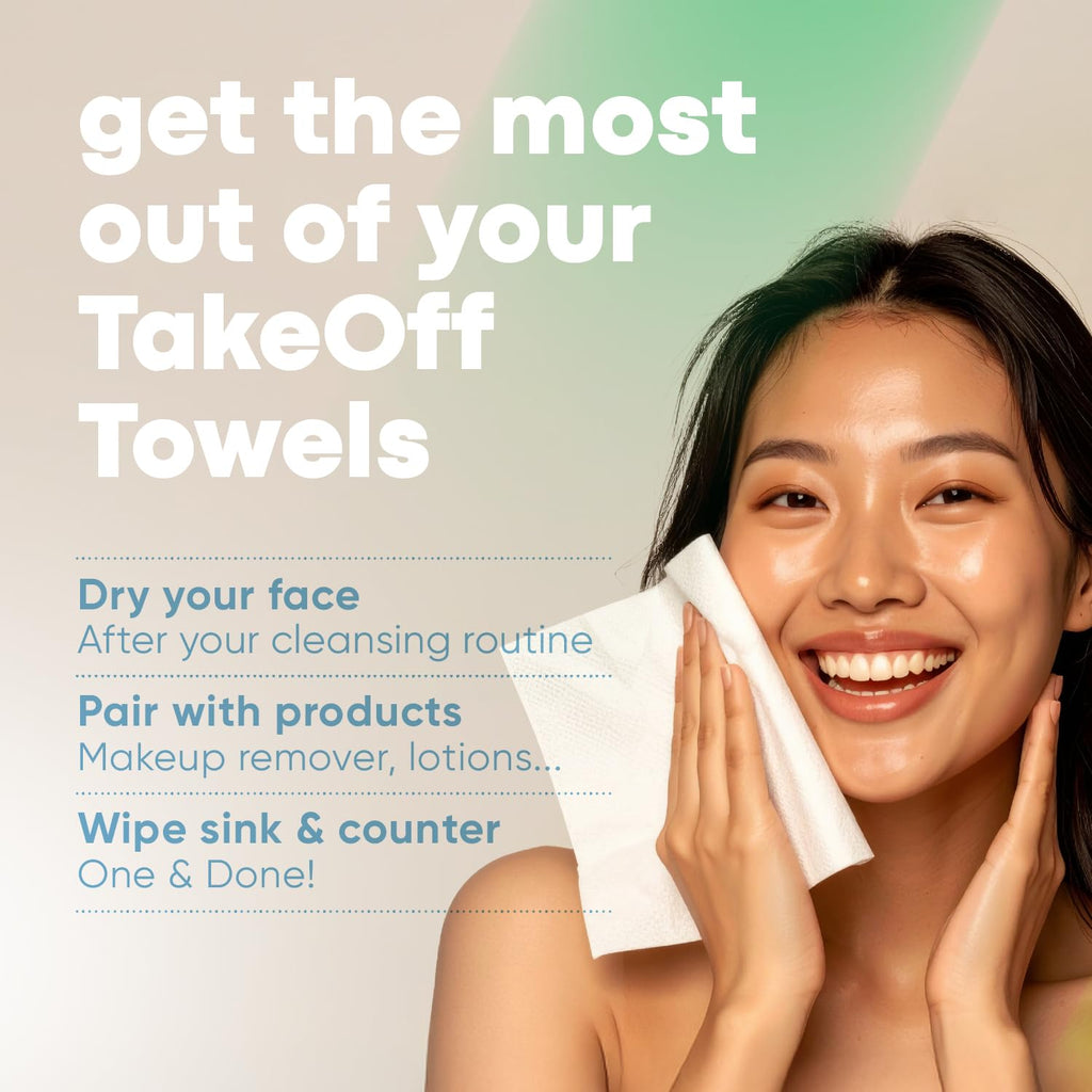 Takeoff | XL Disposable Face Towels - Ultra Soft Makeup Remover Wipes, 50 Count x 3 Pack (150 Total)