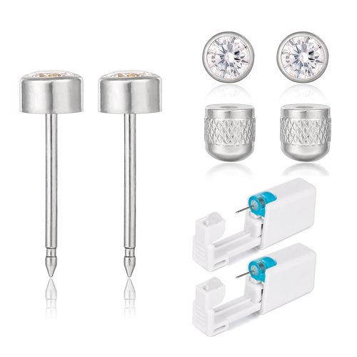 limerencia Ear Piercing Kit Titanium G23, Disposable Ear Piercing Gun Kit with F136 Medical Grade Titanium 4mm Cubic Zirconia Stud, At Home Self Ear Piercer Kit with Alcohol Pads (2PCS)