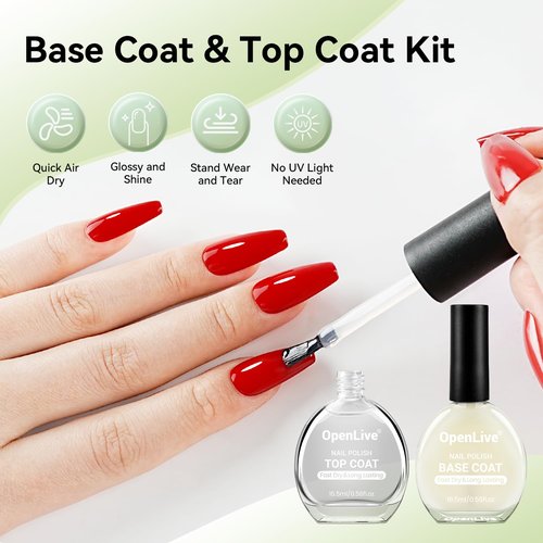 OpenLive Nail Polish Set - Quick Dry Base & Top Coat, 16.5ml | High-Gloss Finish for DIY Nail Art