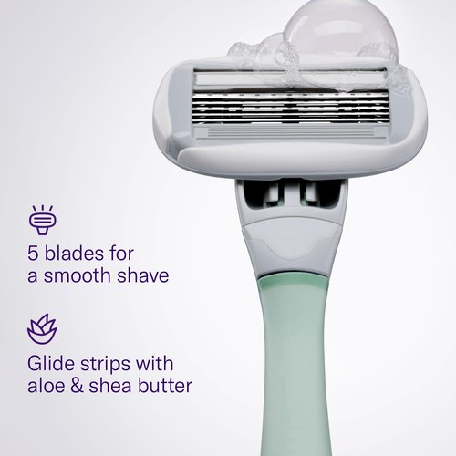 Flamingo 5-Blade Razors | for Women | Handle + Gel + Holder | Sage | Pack of 2
