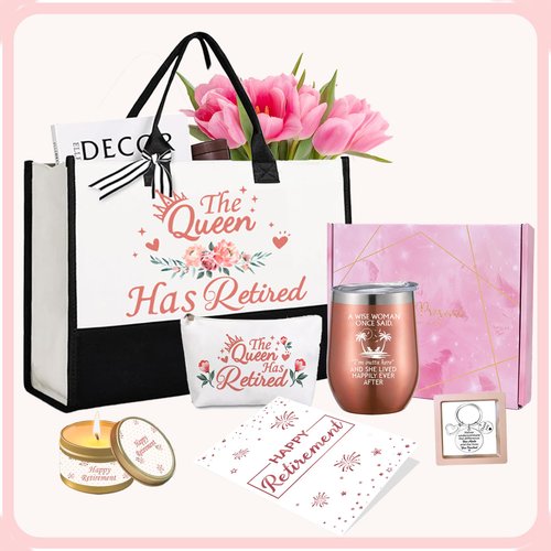 Crenics Retirement Gift for Women, Happy Retirement Gifts for Coworker, Friends, Boss, Teachers, Nurses, Mom, Grandma Retirees, Best Retired Gifts with Tote Bag Set