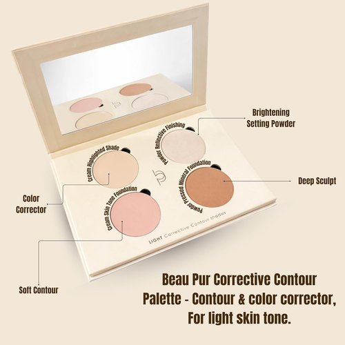 Beau Pur 4-in-1 Makeup Palette - Cream & Powder Foundation, Blush, Highlighter for Fair-Light Skin