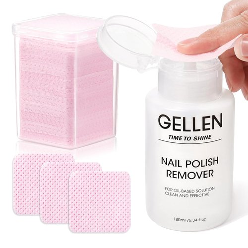 Gellen Nail Polish Remover - Non-Acetone Pump Dispenser with 200 Lint-Free Wipes | 6.1 Fl. Oz Kit