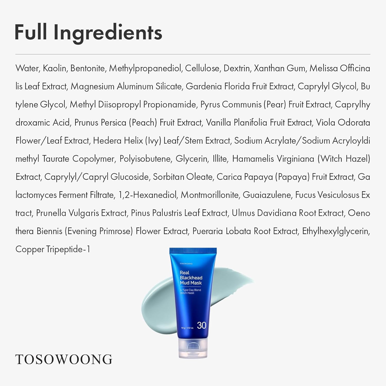 TOSOWOONG Real Blackhead Mud Mask - Pore-Purifying Clay for Deep Cleaning & Oil Control | 100g / 3.52oz