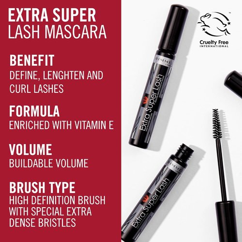 Rimmel Extra Super Lash Mascara - Intense Black Color | 0.27 Fl Oz for Bold Lashes