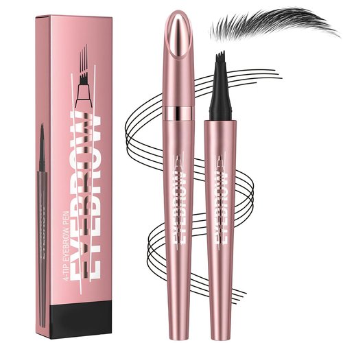 Skiennix Microblading Eyebrow Pen - Waterproof 4-Tip 3D Pencil for Long-Lasting, Natural Look (Black)