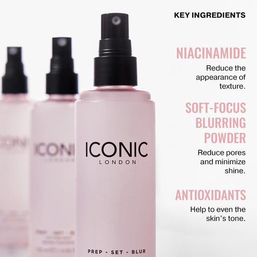 ICONIC LONDON Prep Set Blur Setting Spray | Makeup Fixing Spray, Blurs Imperfections and Gives Skin a Radiant Glow, Vegan Makeup, 120 mL / 4.05 Fl Oz.