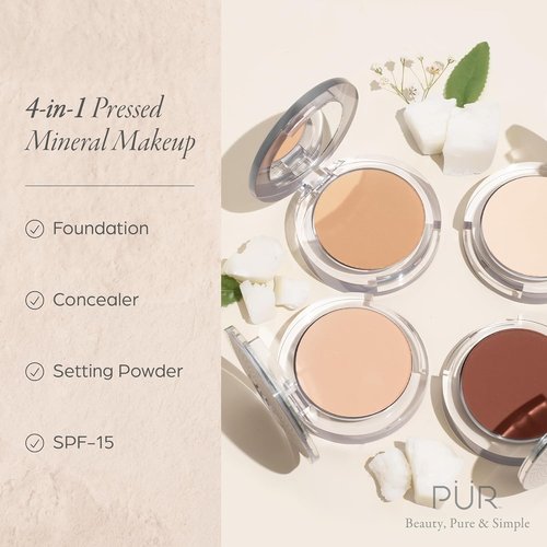 PÜR MINERALS Chisel Brush & 4-in-1 Pressed Mineral Foundation Bundle with SPF 15 | Flawless Finish