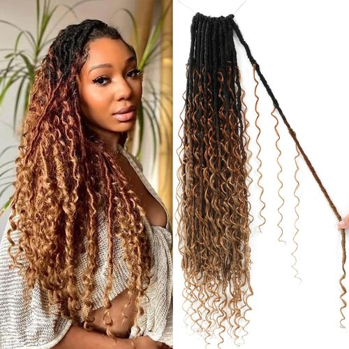 Boho Faux Locs Crochet Hair 18 Inch Goddess Locs 8 Packs Boho Soft Locs Crochet Hair with Curly Ends Pre-looped Long Bohemian River Locs for Black Women (OT30/27, 24 Inch(Pack of 8))