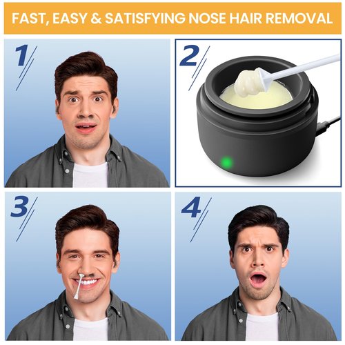 Nose Hair Wax Kit for Men, Nose Wax Removal with 100 g Wax, 40 Applicators, 15-20 Times, Ear Nasal Hair Waxing For Men and Women, Usb Rapid Heating, Constant Temperature, Painless, Black