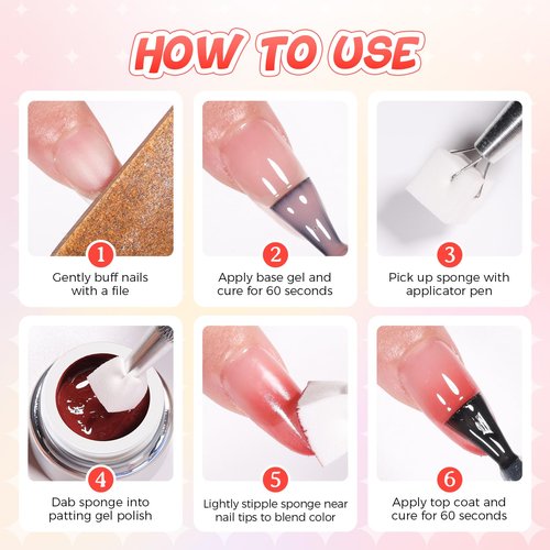 GELLAKTIK Sponge Pat Painting Gel, 20 Colors Neon Gradient Ombre Gel Nail Polish for French Manicure, Blooming Aura Nails with Sponge Applicators, UV/LED Curing DIY Nail Art Palette