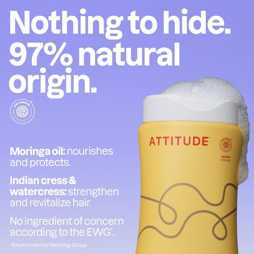 ATTITUDE Nourishing Shampoo for Curly Hair - Moringa Oil for Lightweight Moisture | EWG Verified, Vegan, 16 Fl Oz