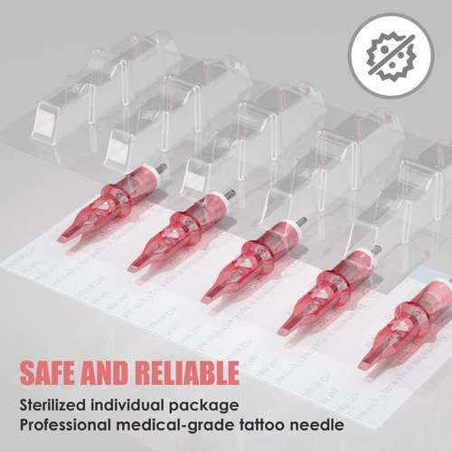 Neebol 50Pcs Tattoo Cartridge Needles Assorted Mixed Sizes - #12(3/5/7/9RL、5/7RS、7/9/15RM、15M1) - Professional Tattoo Needles Cartridges for Lining & Shading Disposable Membrane for Tattoo Pen